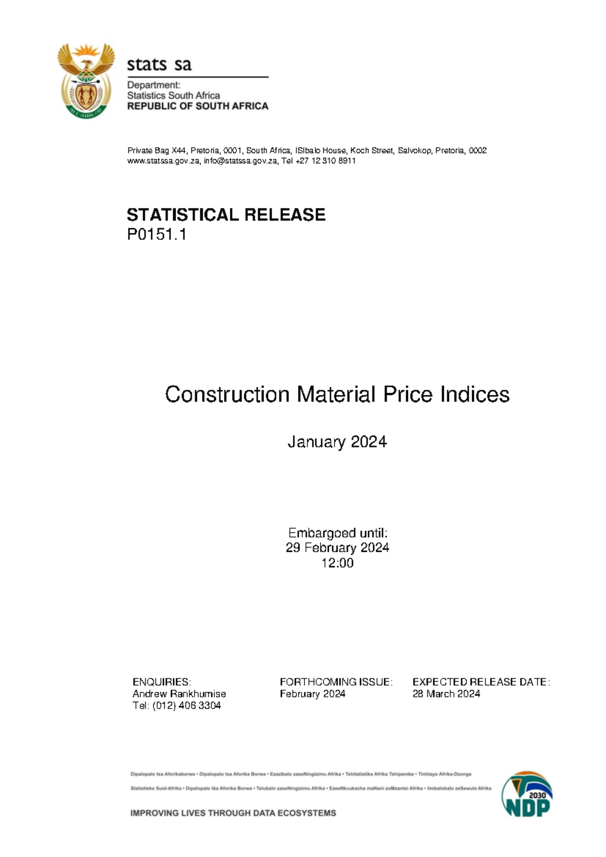 Construction Material Price Indices P0151 - January 2024 Release - Studocu