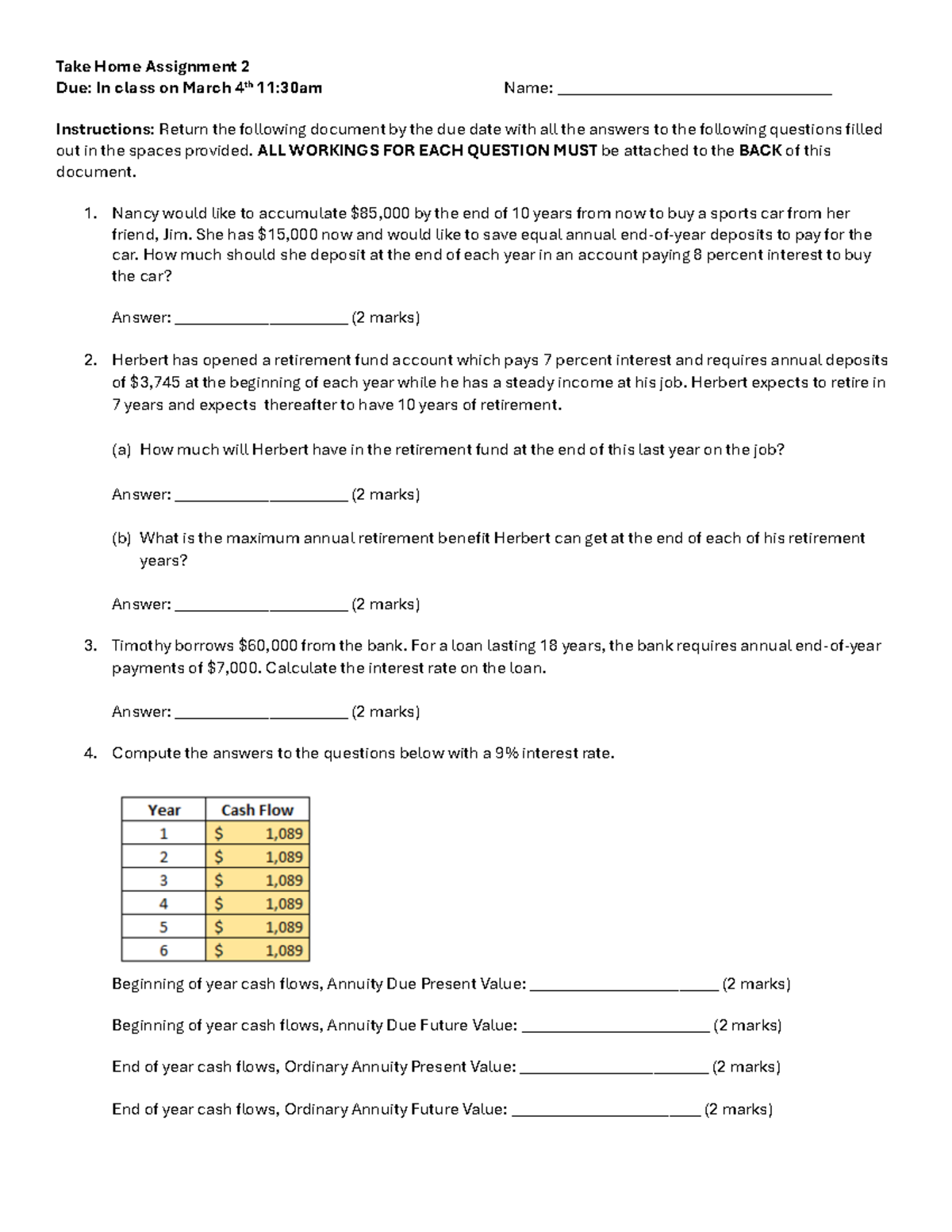 Take Home Assignment 2 - Financial Analysis & Budgeting Techniques ...