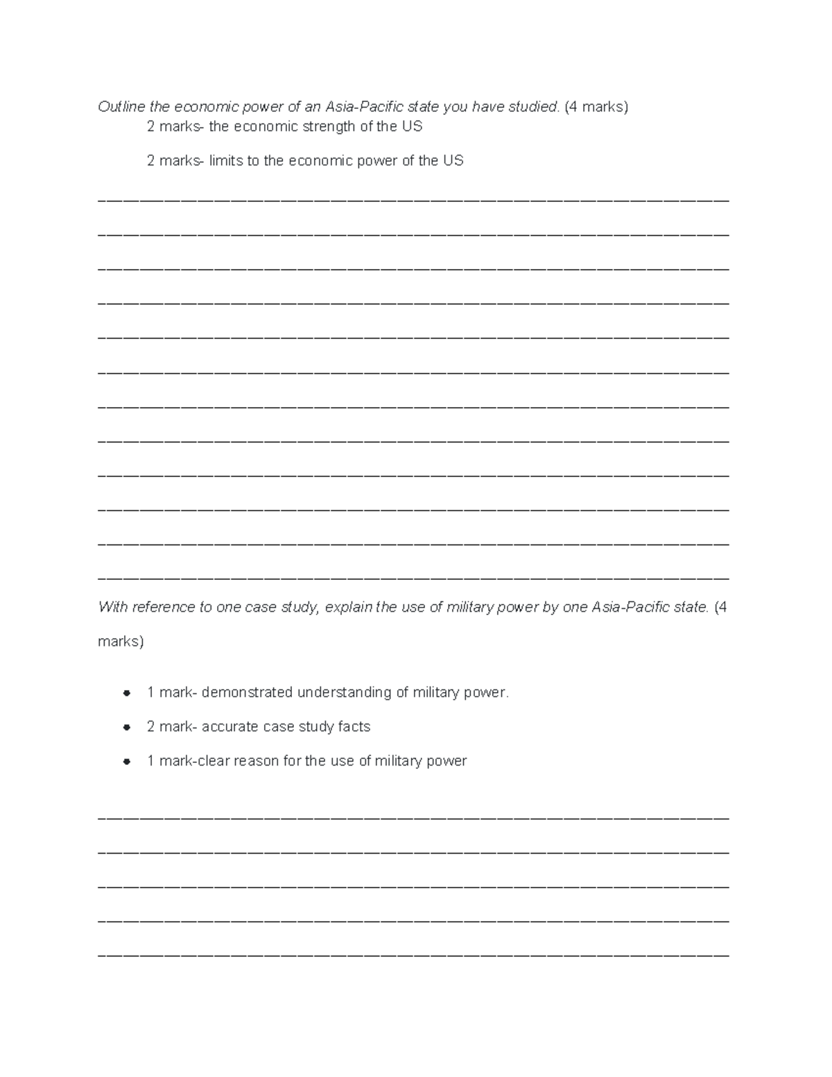 Power Practice Questions: Economic, Military, and Political Strengths ...