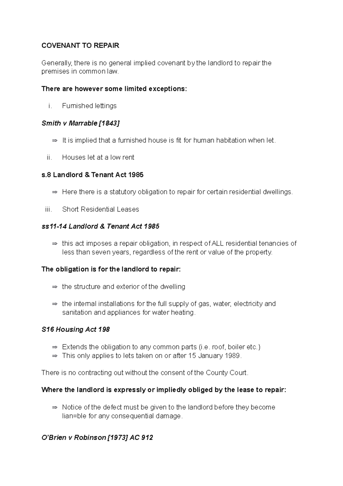 Covenant to Repair - COVENANT TO REPAIR Generally, there is no general ...