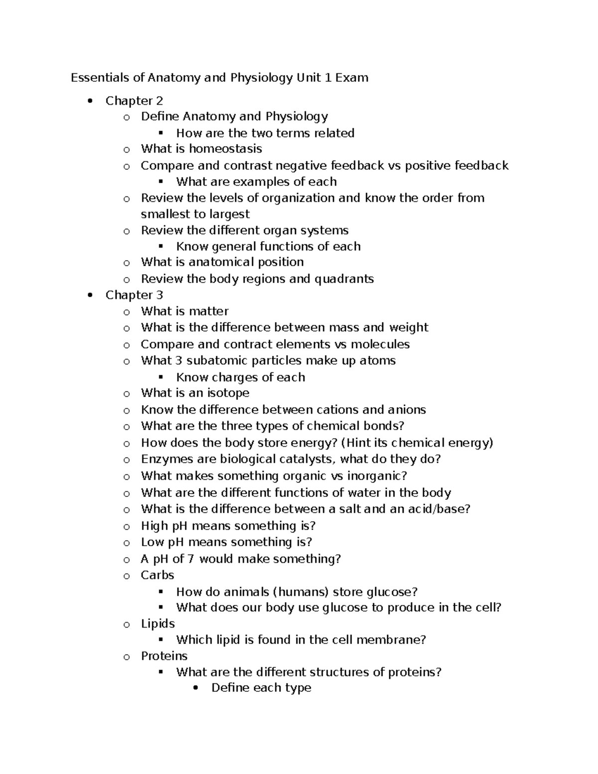 Essentials of Anatomy and Physiology Unit 1 Exam Review Notes - Studocu