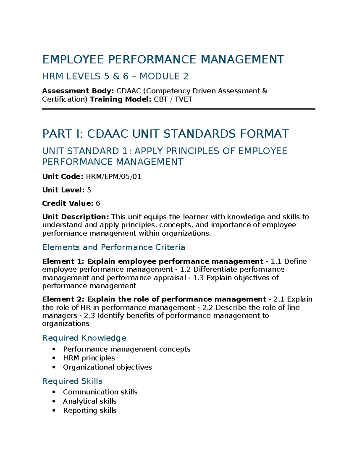 Employee Performance Management - HRM Levels 5 & 6 Module 2 Guide - Studocu