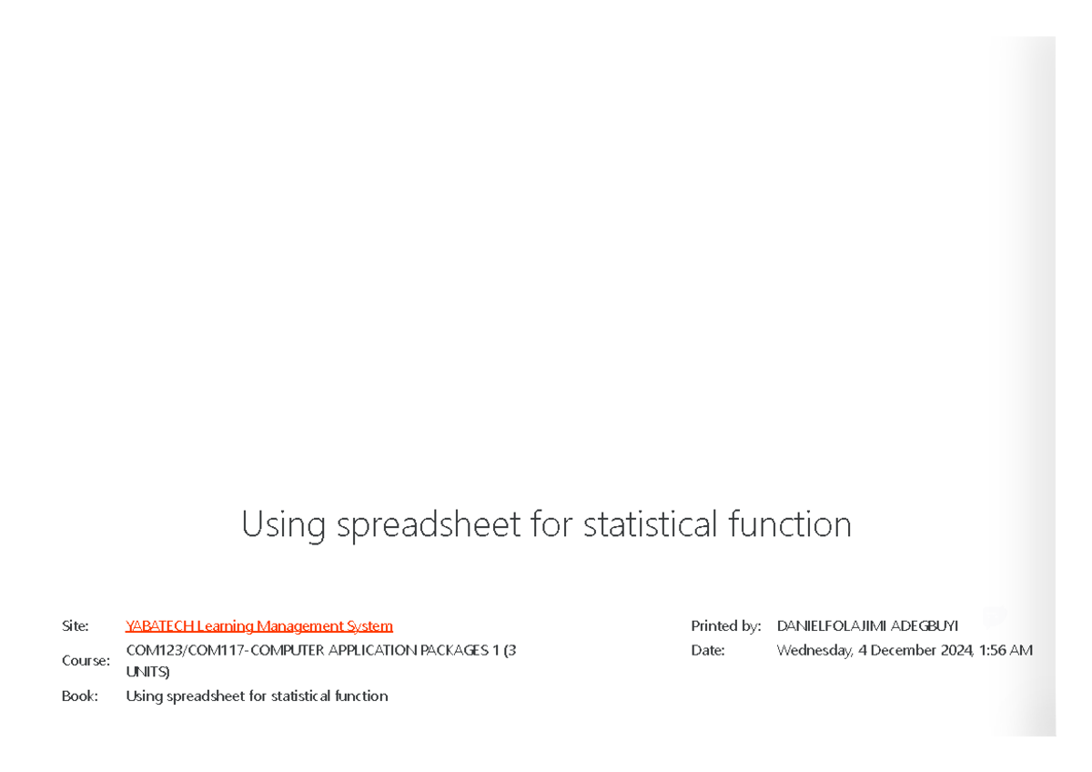 Statistical Functions in Spreadsheets - AP1 (3 Units) - Studocu