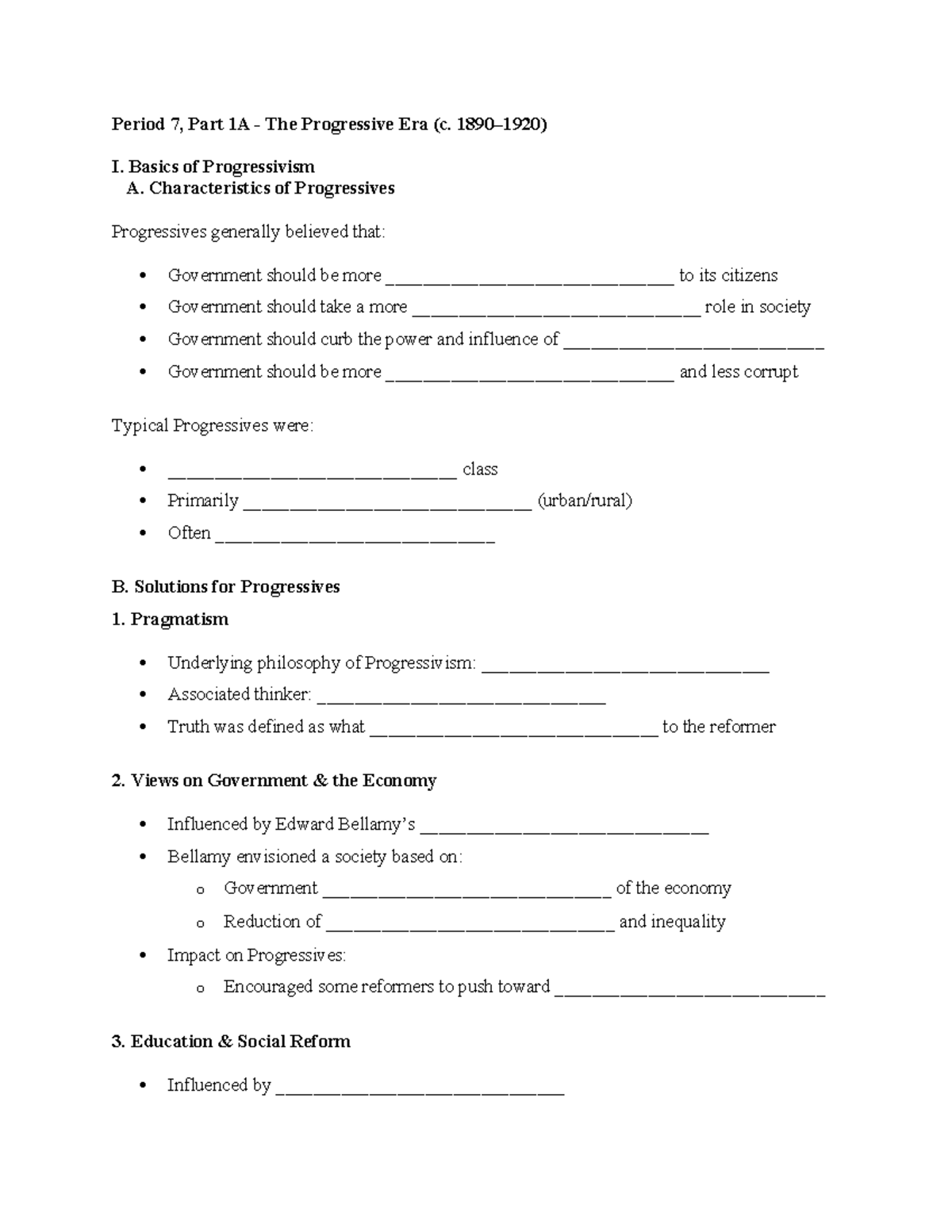 Period 7: Student Notes on The Progressive Era (Part 1) - Studocu