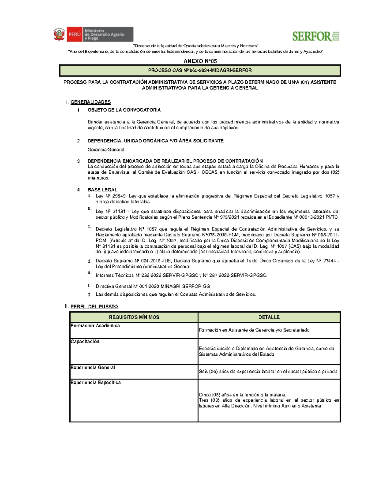 Bases del Proceso de Selección para Asistente Administrativo GG - CAS ...