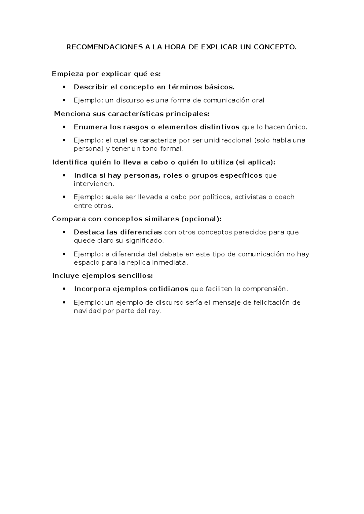 Recomendaciones A LA HORA DE Explicar UN Concepto - RECOMENDACIONES A ...