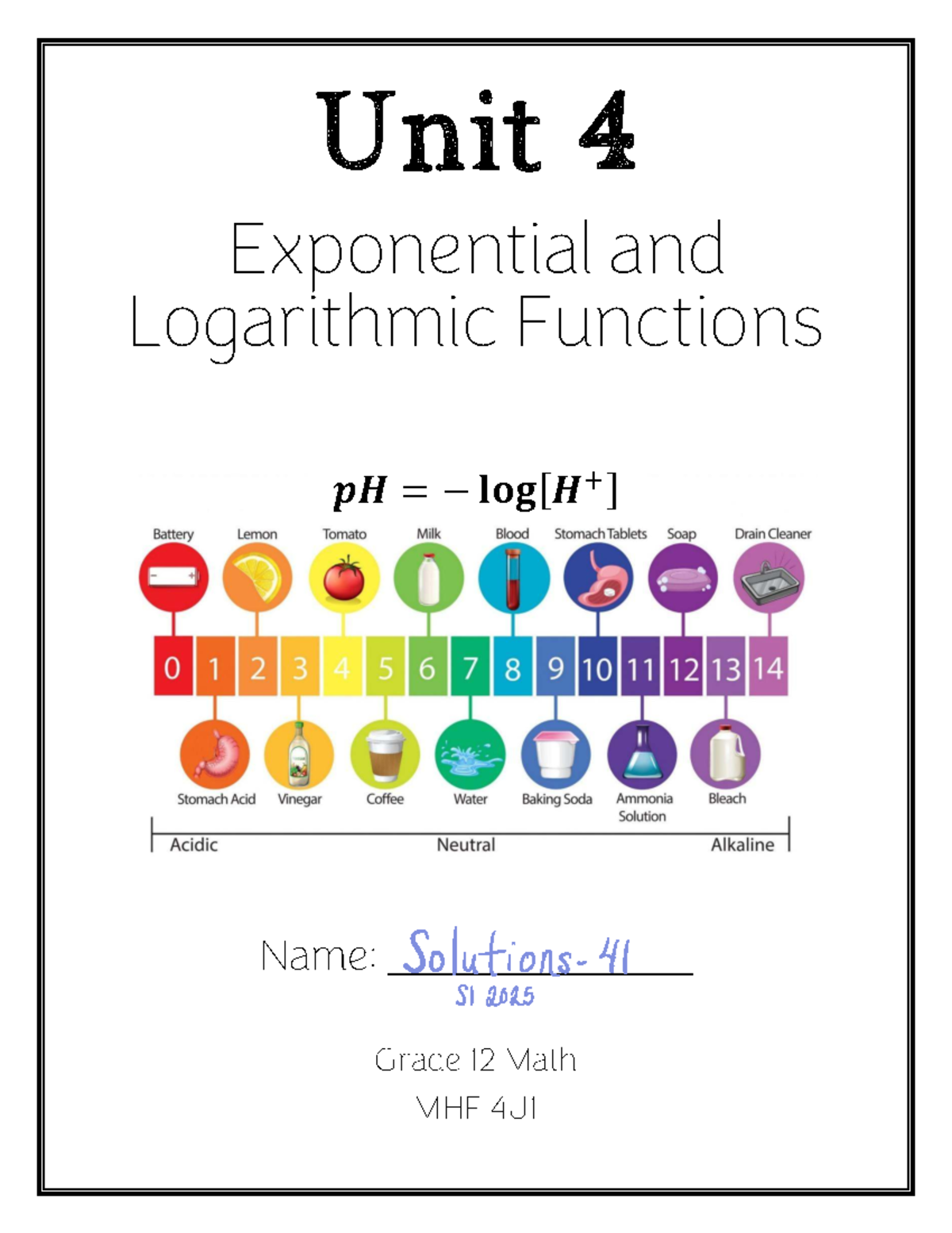 Unit 4: Exponential and Logarithmic Functions MHF 4U1 Solutions - Studocu