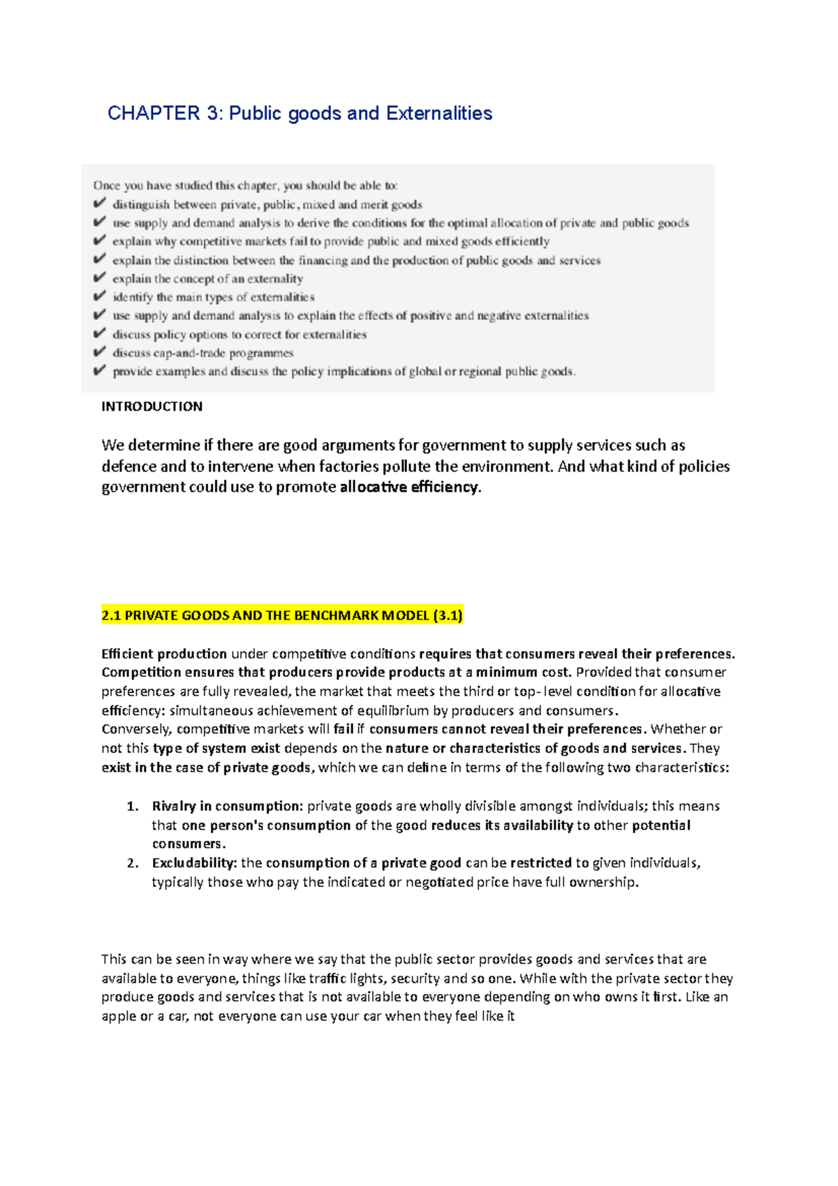 Chapter 3 - Good - CHAPTER 3: Public goods and Externalities ...