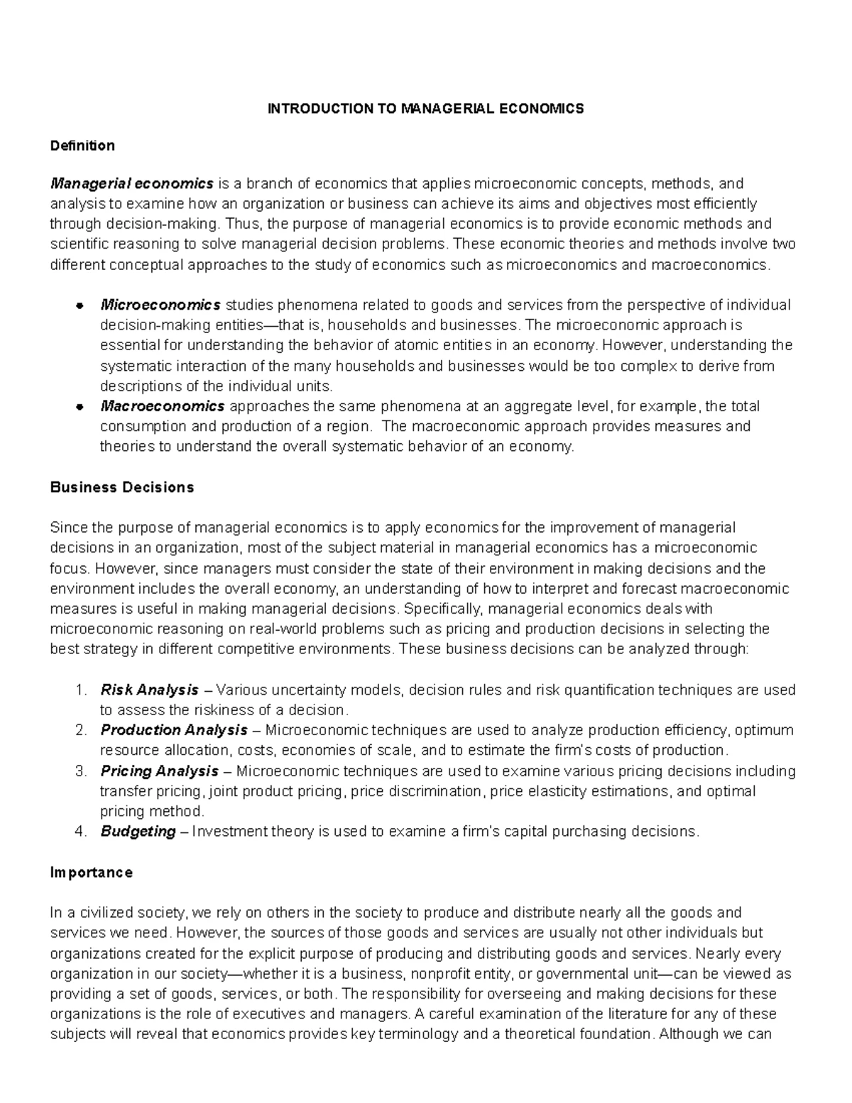 Chapter 2 Notes: Economic Decision Making in Managerial Economics - Studocu