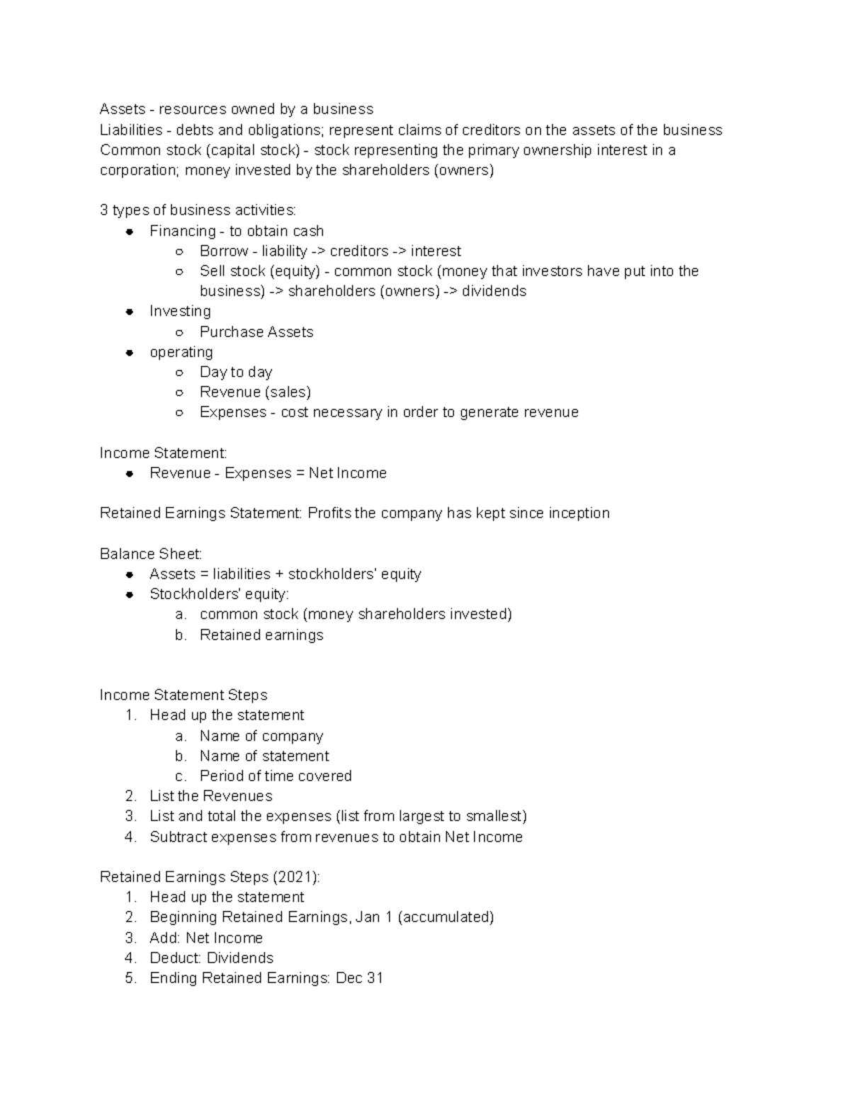ACC101 Exam 1 Study Notes: Financial Concepts & Accounting Basics - Studocu