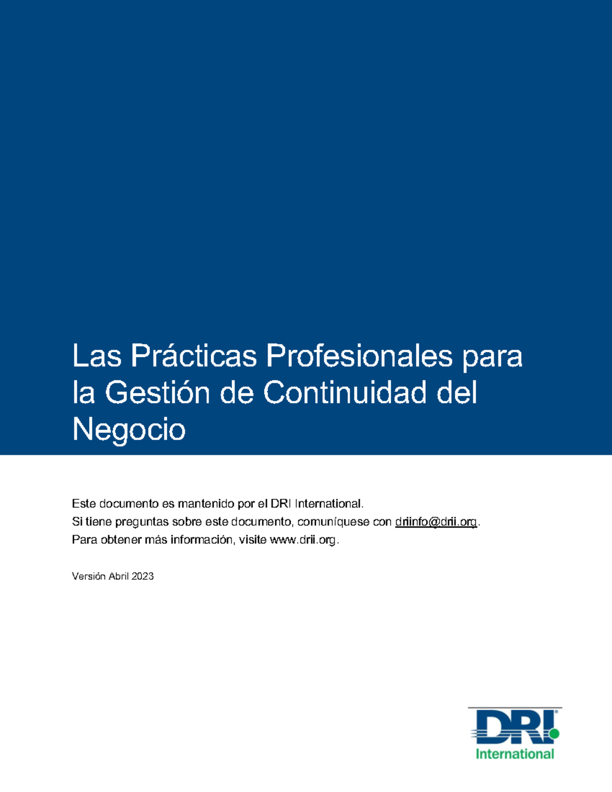Prácticas Profesionales para la Gestión de Continuidad del Negocio ...
