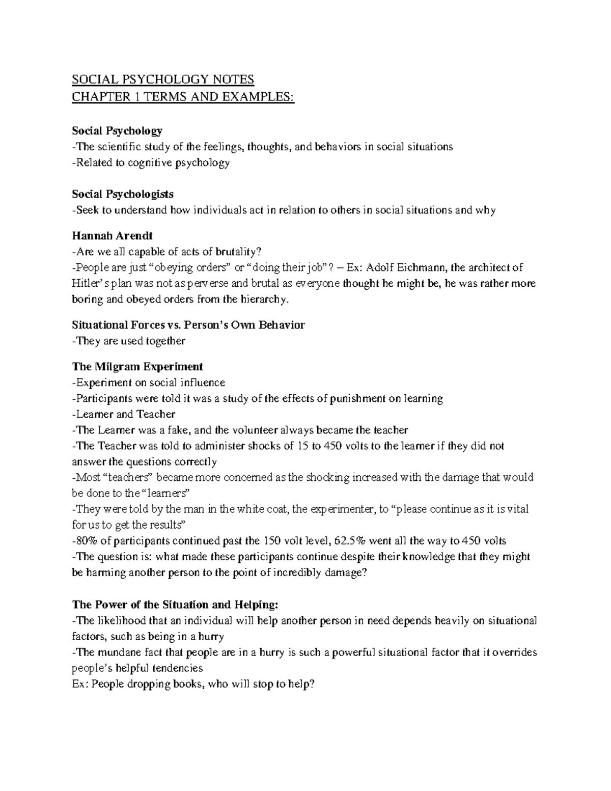 Summary of Social Psychology (SOC 101) - Chapters 1-5 Insights - Studocu