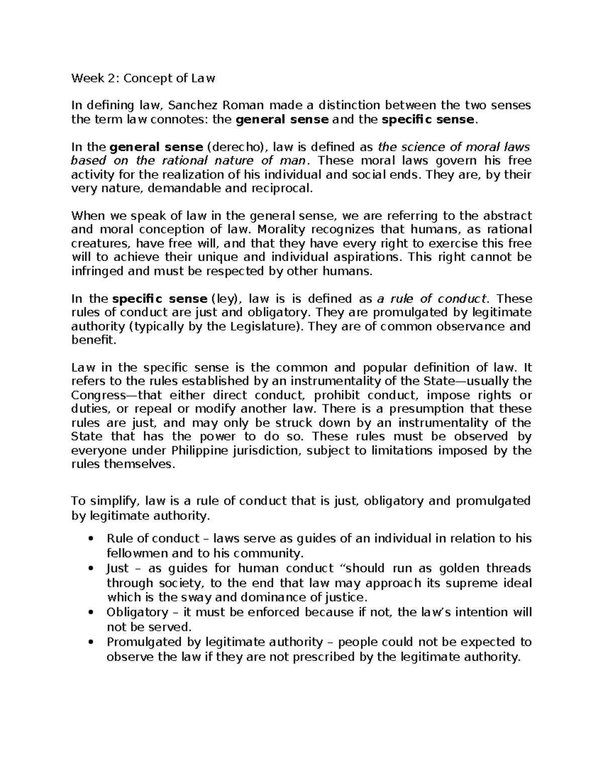 Week 2 Lecture: Understanding the Concept of Law - Studocu