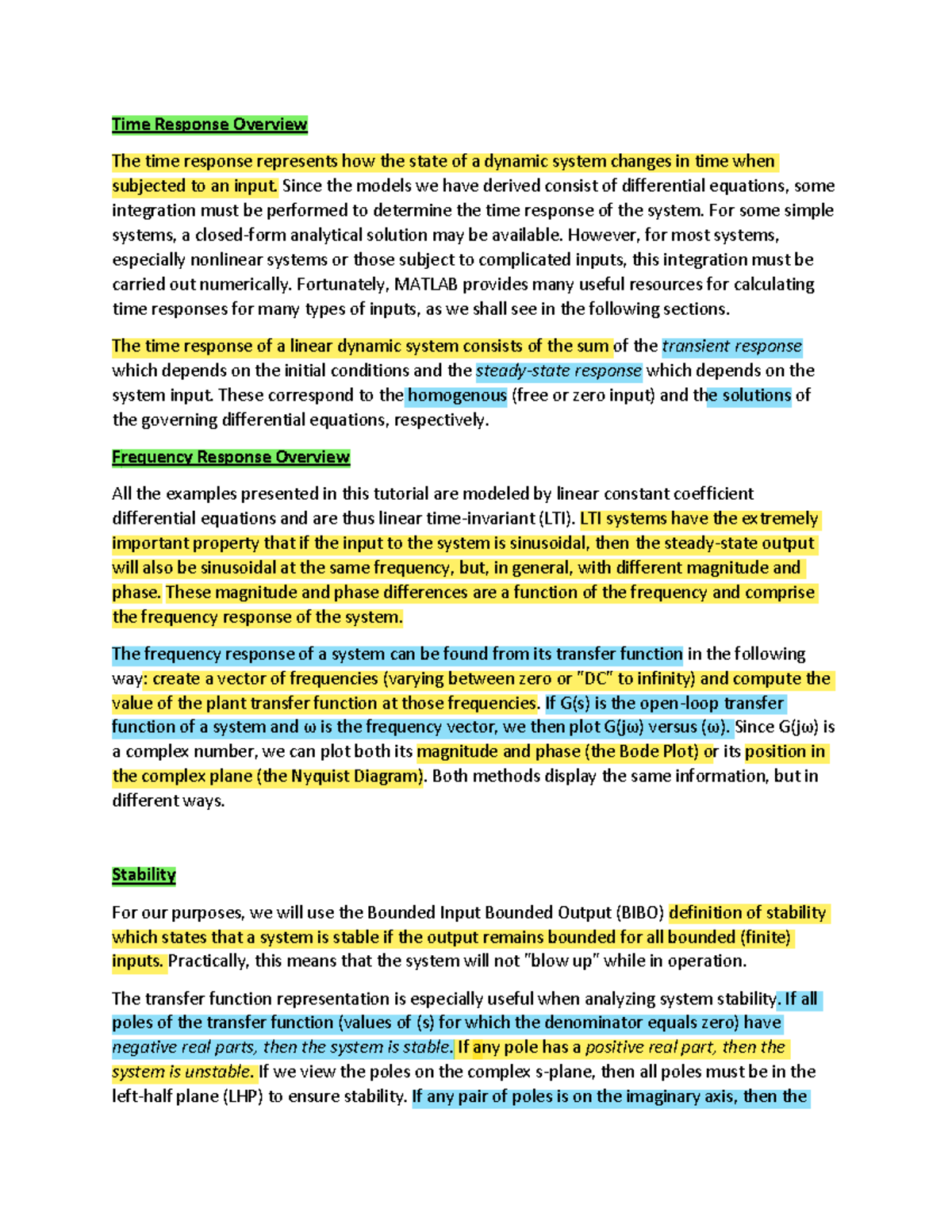 Time Response Overview - Since the models we have derived consist of ...