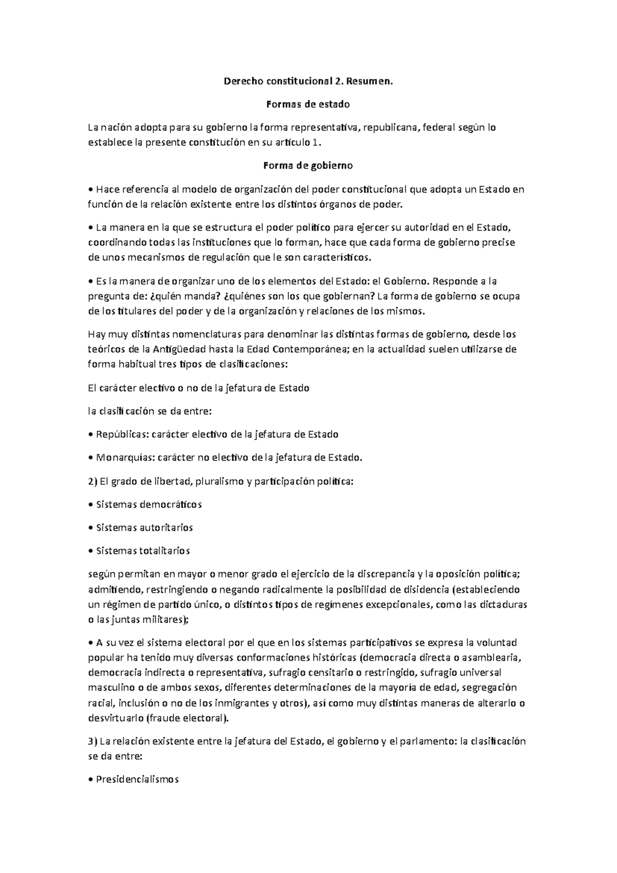 Resumen de Poderes y Formas de Gobierno en Derecho Constitucional - DC ...