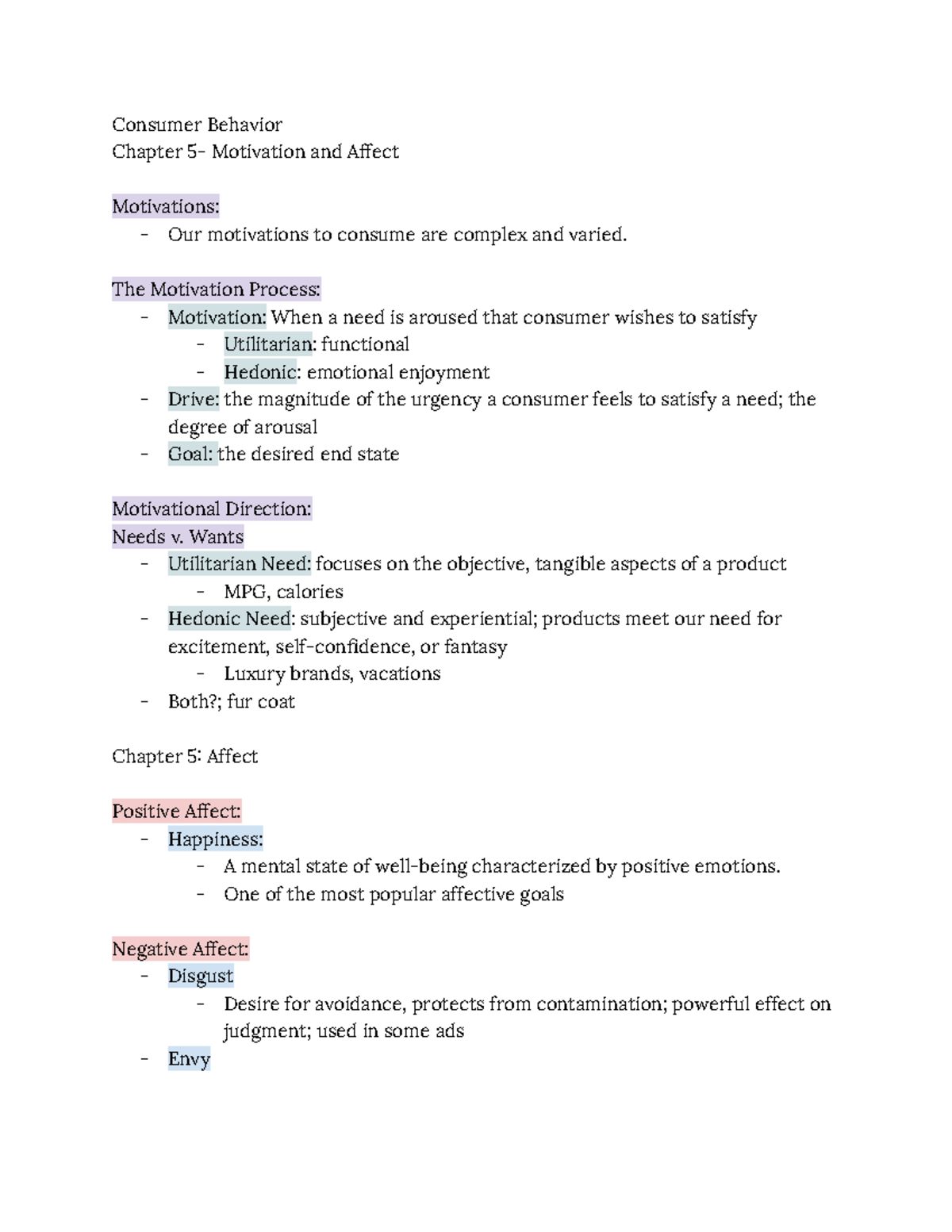 Consumer Behavior - Chapter 5: Understanding Motivation and Affect ...