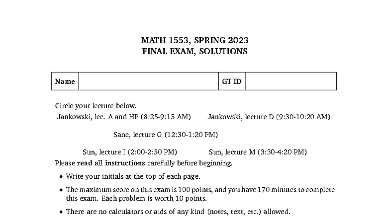 MATH 1553 SPRING 2023 FINAL EXAM SOLUTIONS - Studocu