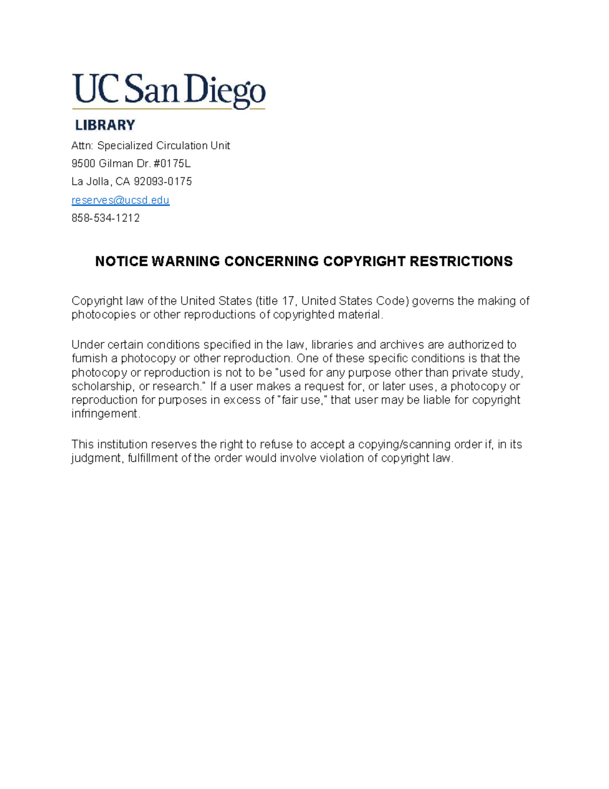 Copyright Notice & Reproduction Limitations for Scholarly Use - Studocu