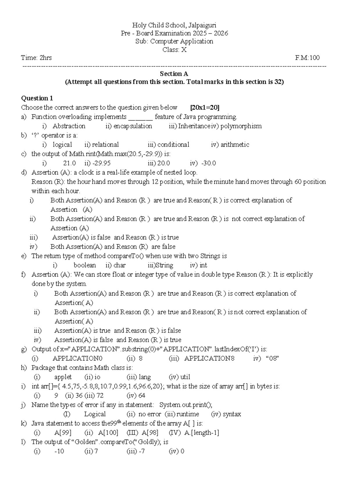 Comp X - Pre Board Exam 2025-26: Computer Applications - Studocu