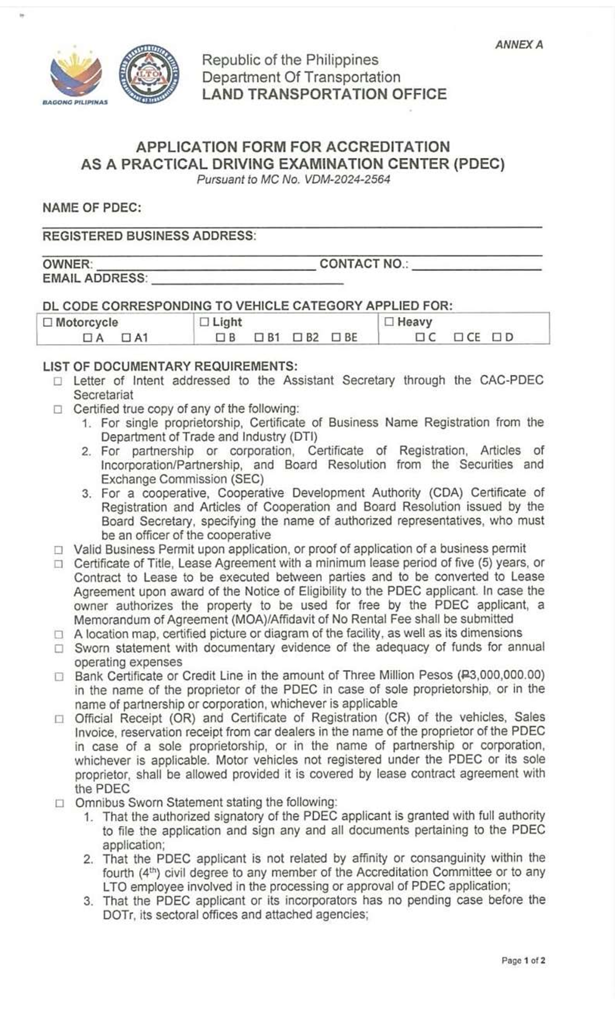 PDEC LTO Accreditation Application Form & Requirements Guide - Studocu