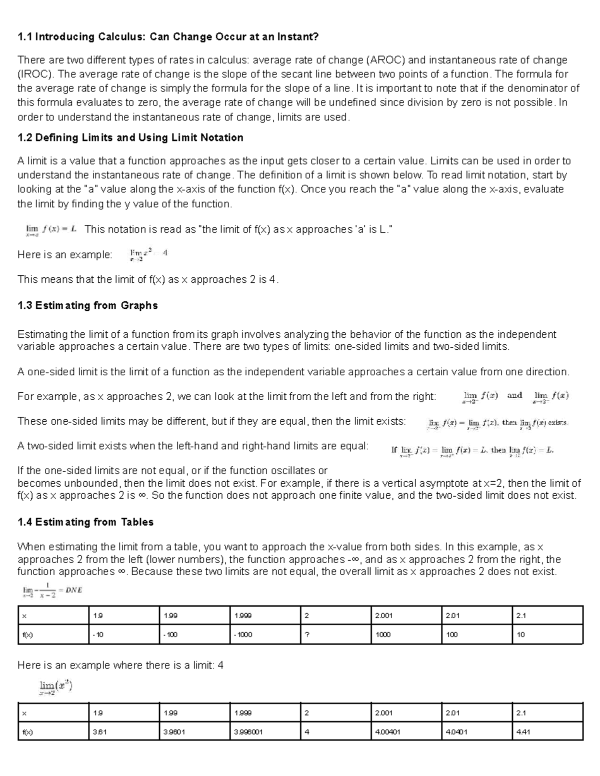 AP Calc AB Project: Understanding Rates of Change and Limits - Studocu
