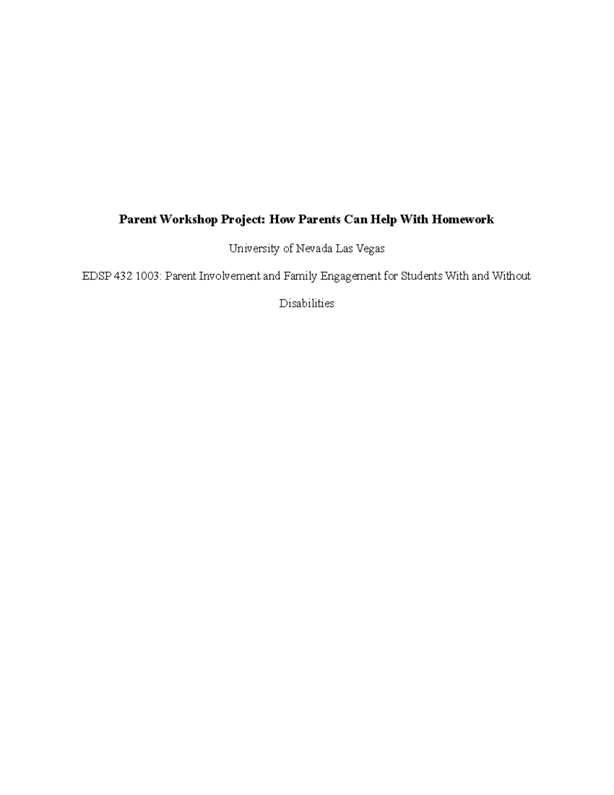 Parent Workshop Project Homework - Parent Workshop Project: How Parents ...