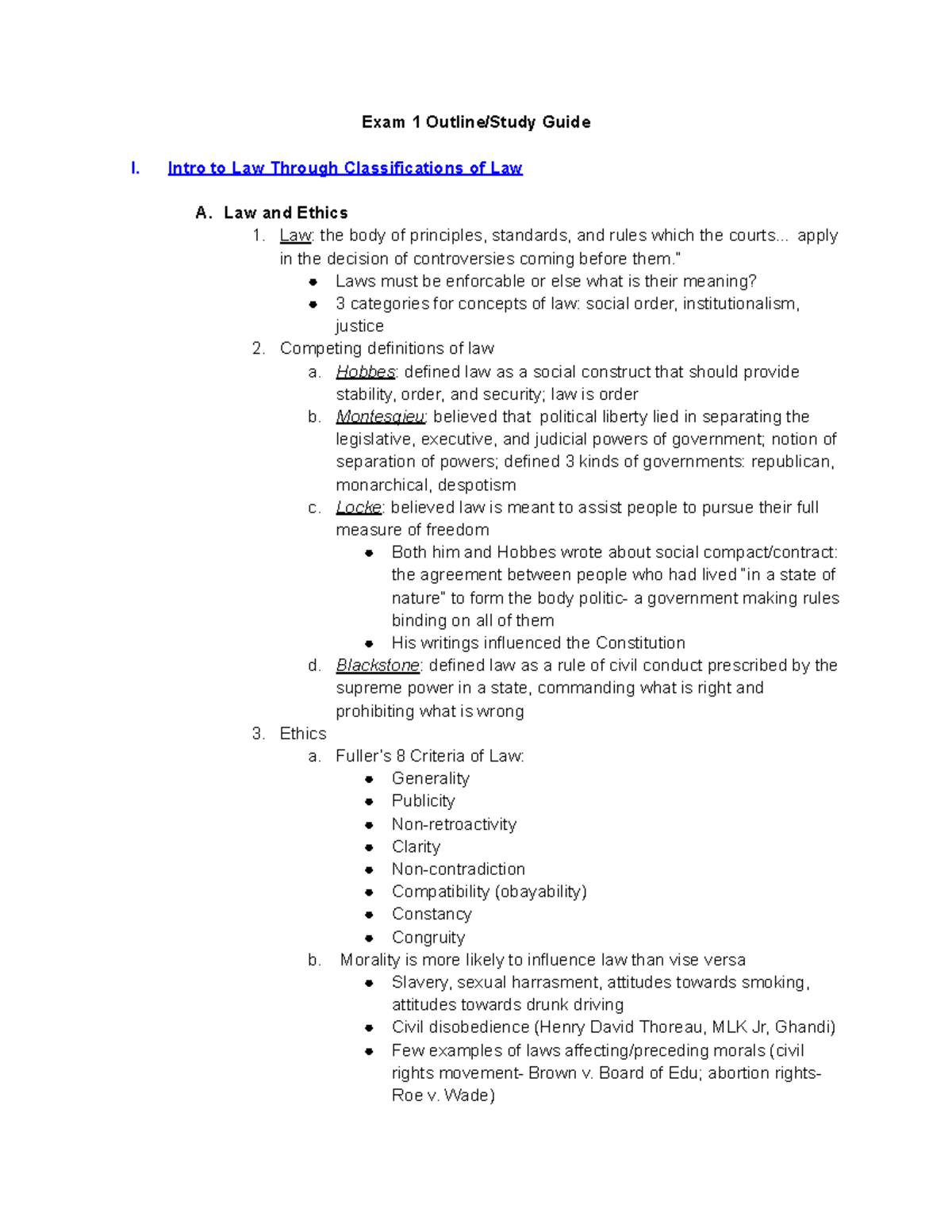 BLAW 101 Exam 1 Study Guide: Key Concepts and Legal Theories - Studocu