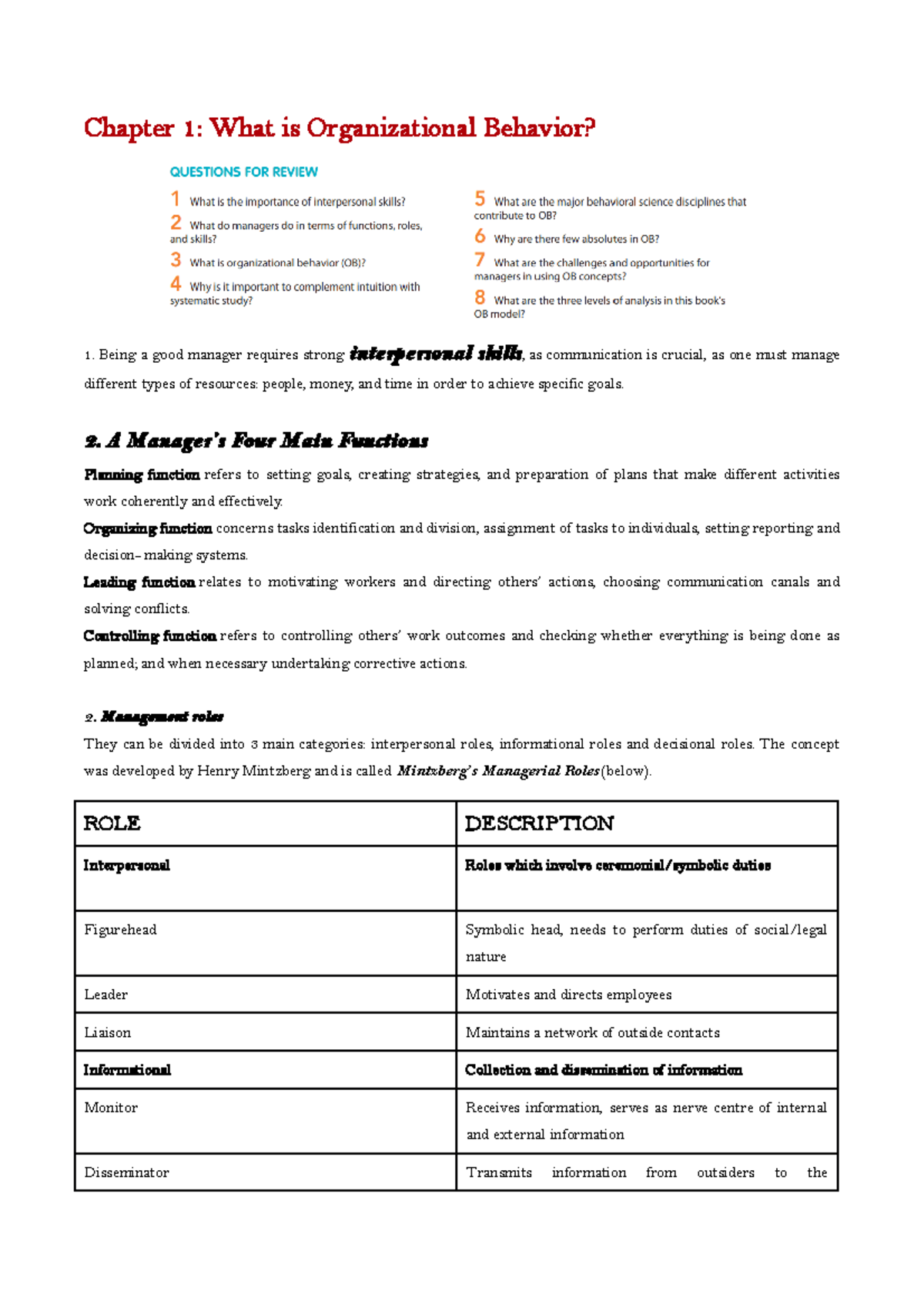 Organizational Behavior (OB) Midterm 1 Study Guide and Notes - Studocu