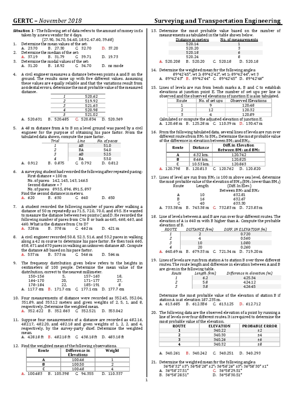 Surveying Problems: Mean, Median, Mode, and Probable Errors - Studocu