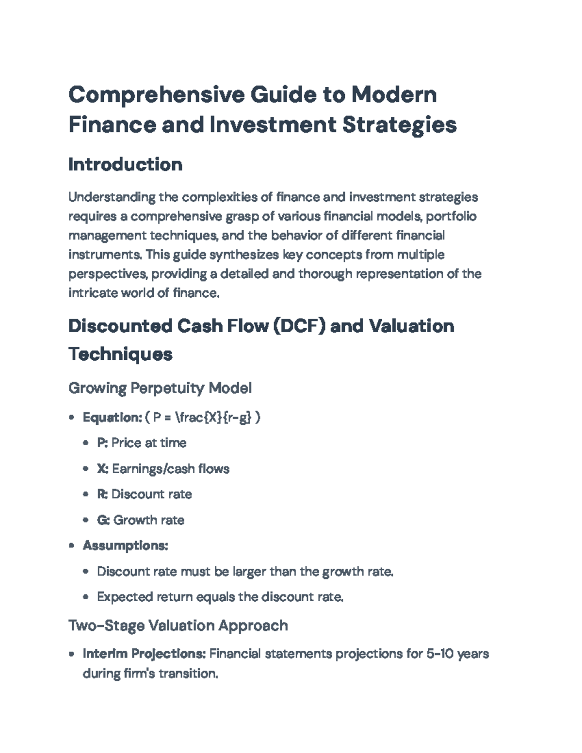 Comprehensive Guide to Finance and Investment Strategies (FIN 101 ...
