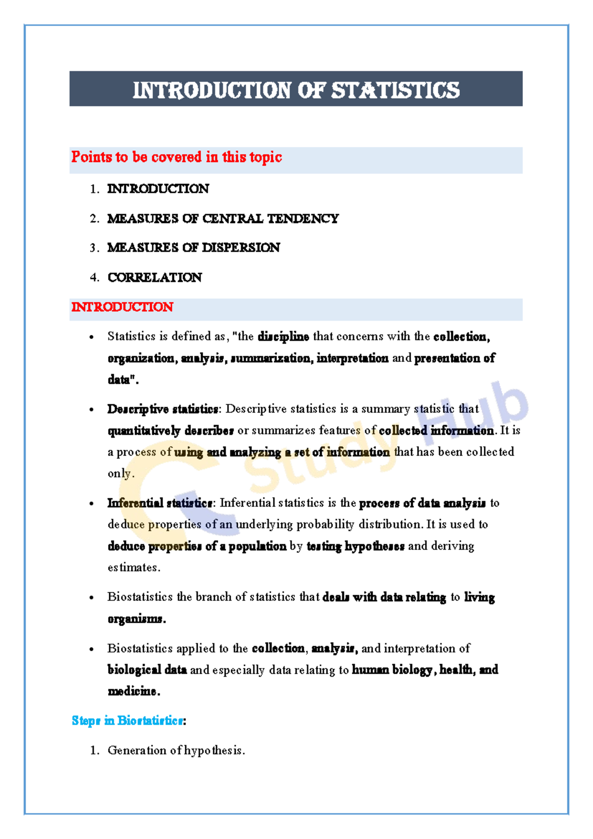 Biostatistics & Research Methodology: Unit 1 Overview - Studocu