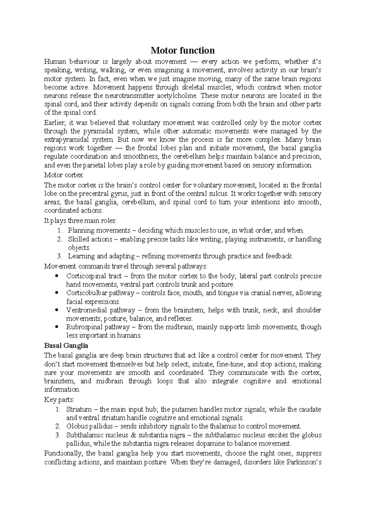 Motor Function and Human Behavior: Understanding Movement Mechanics ...