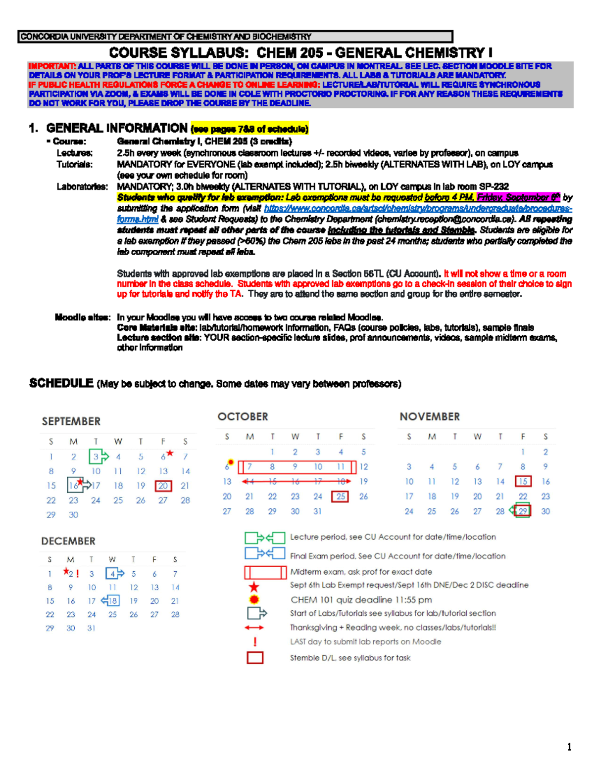 CHEM 205 Syllabus: General Chemistry I Course Outline and Details - Studocu
