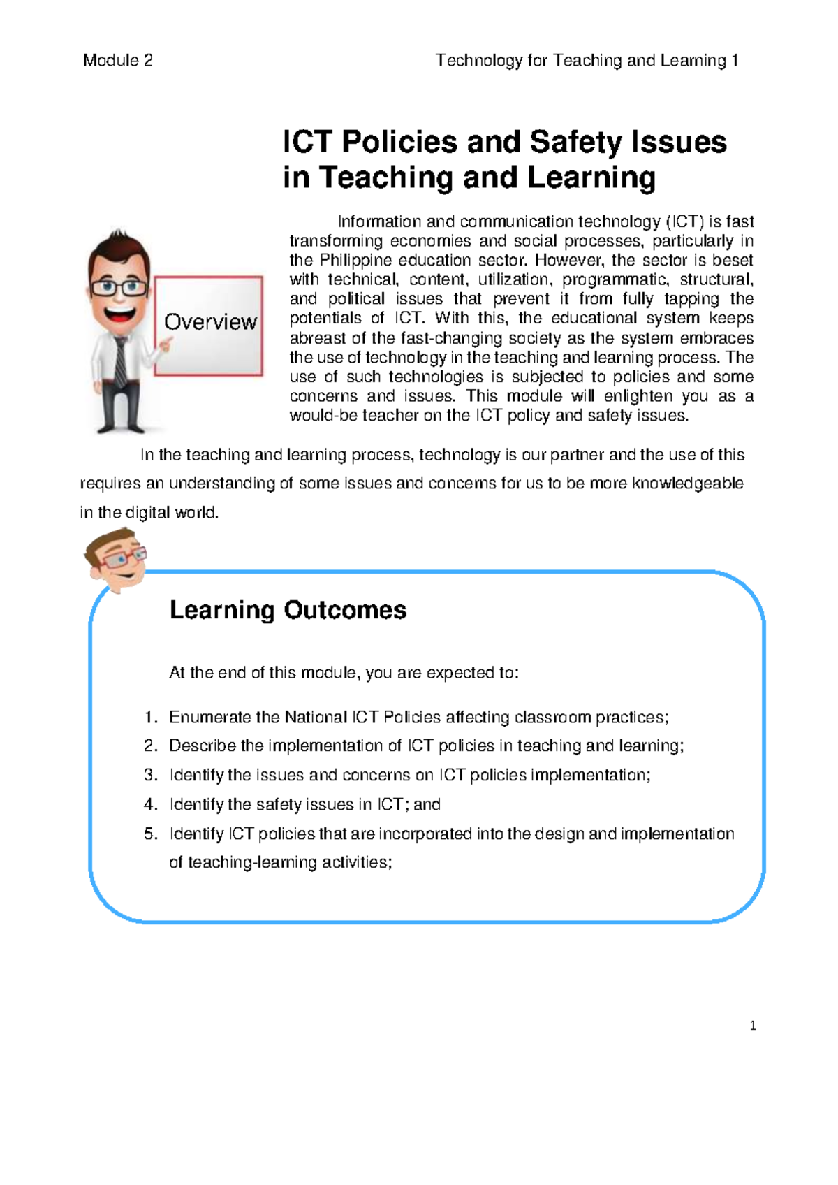 Module 2 ICT Policies & Safety Issues in Teaching and Learning 1 - Studocu