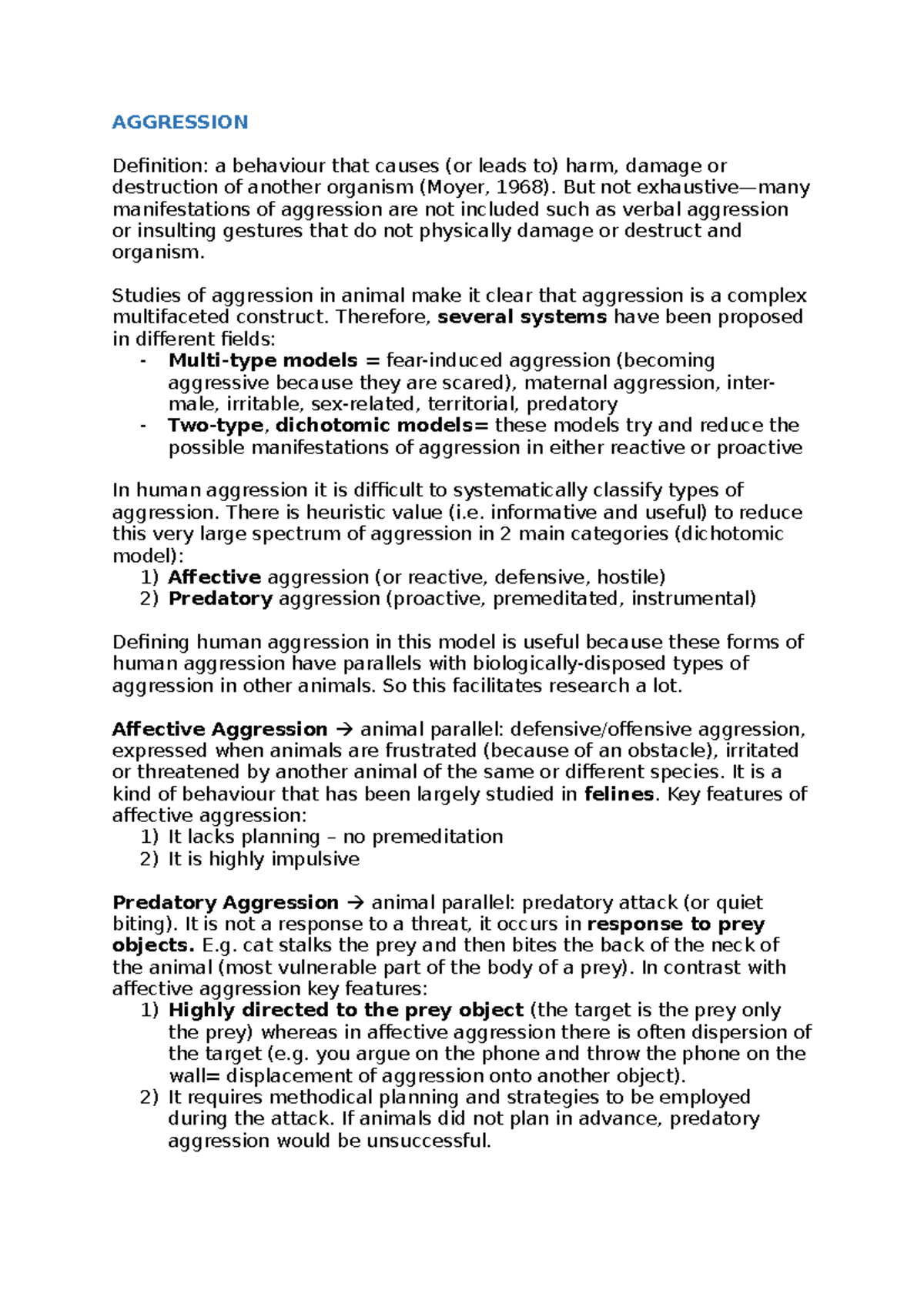 Understanding Aggression: Types, Neural Basis, and Influences - Studocu