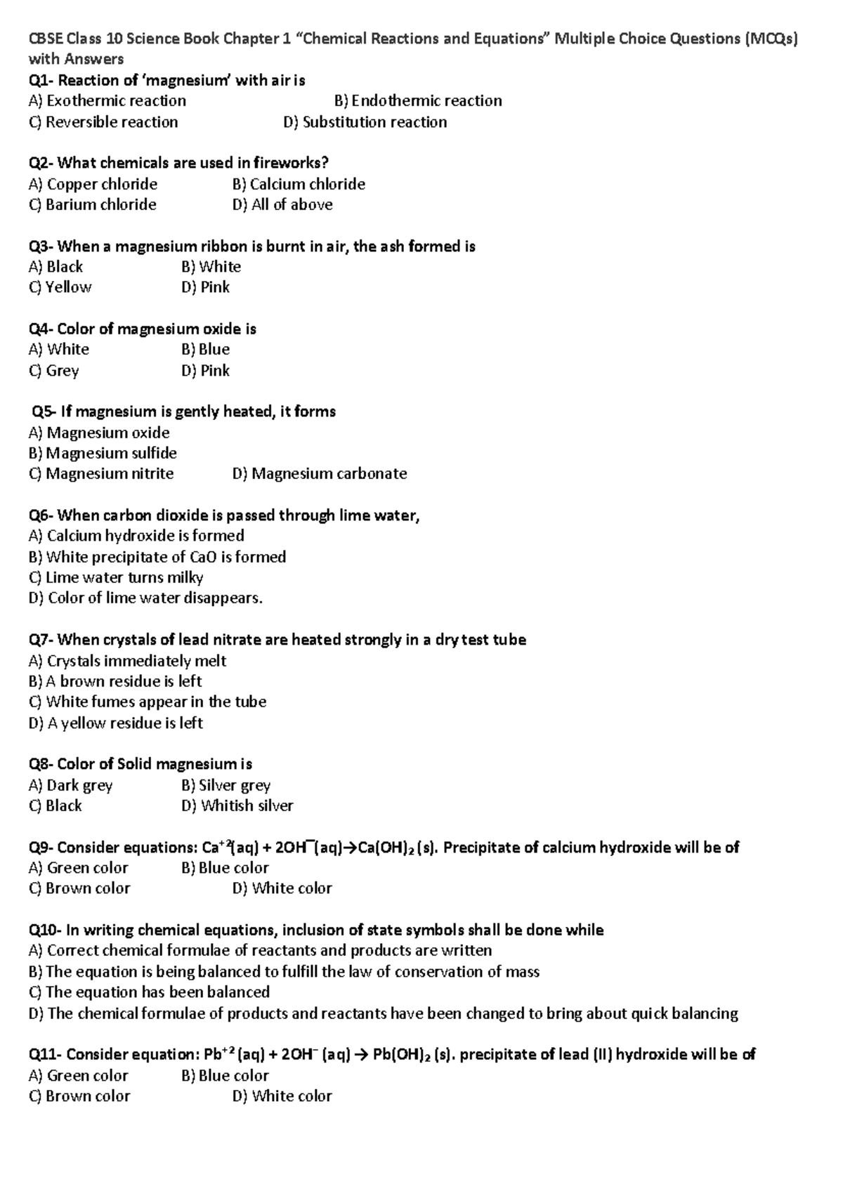 MCQ-Science: Compilation of Class 10 Science Questions with Answers ...