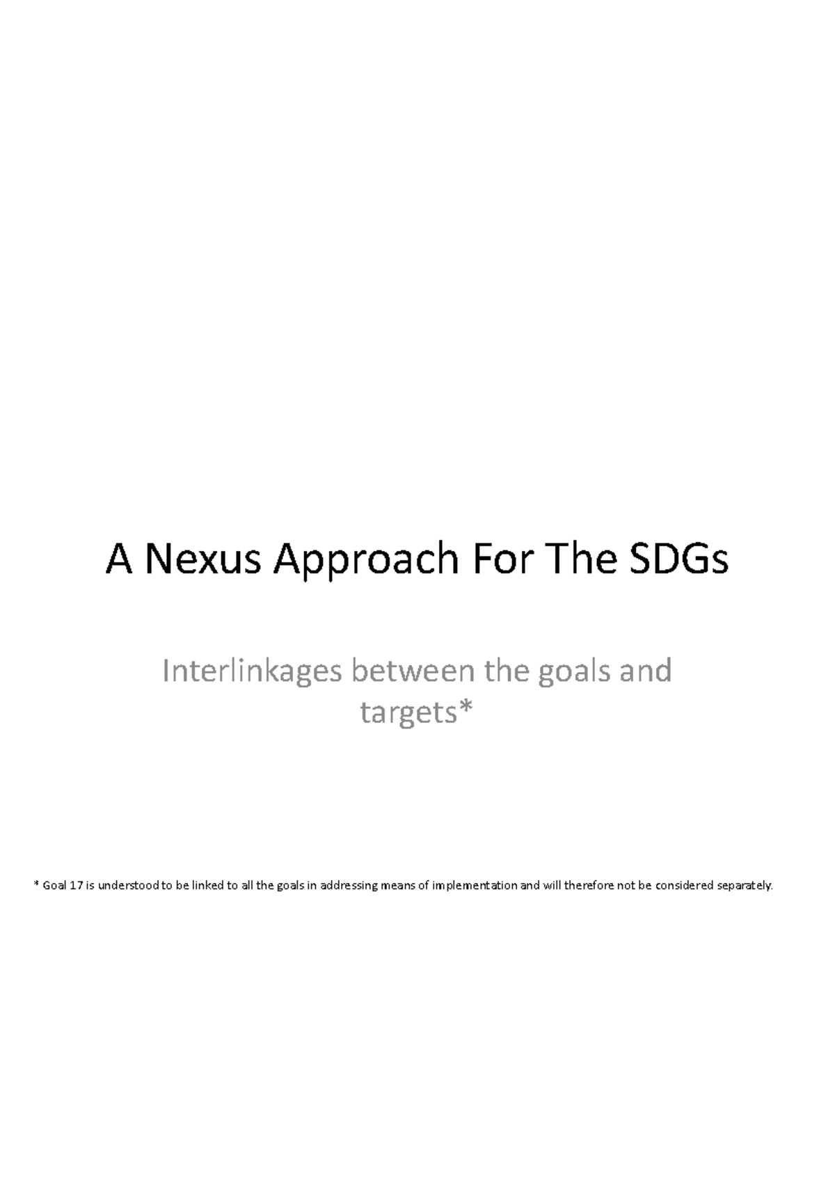 Nexus Approach for the SDGs: Interlinkages and Implementation ...