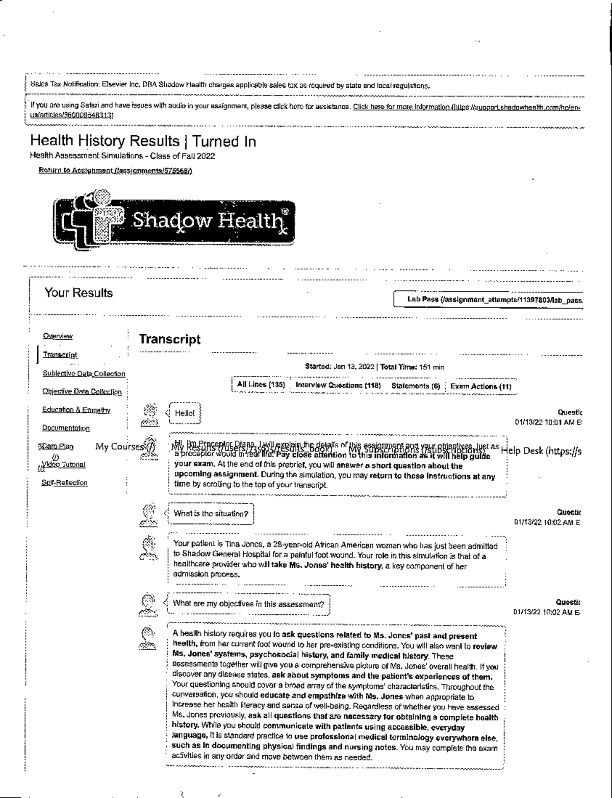 Shadow Health - Health History Simulation Overview for Fall 2022 - Studocu