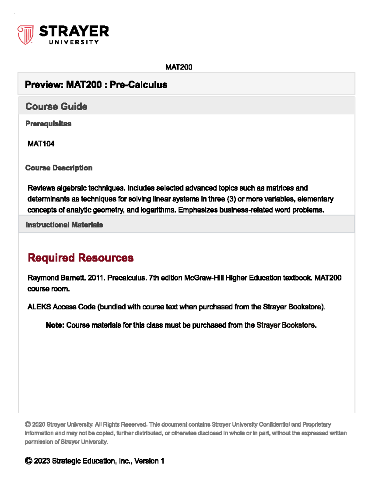 MAT200 Course Guide - STRAYER UNIVERSITY MAT200 Preview: MAT200 ...