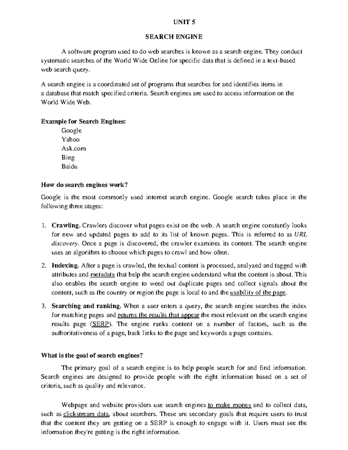 IA UNIT 5 - Understanding Search Engines and Web Directories - Studocu