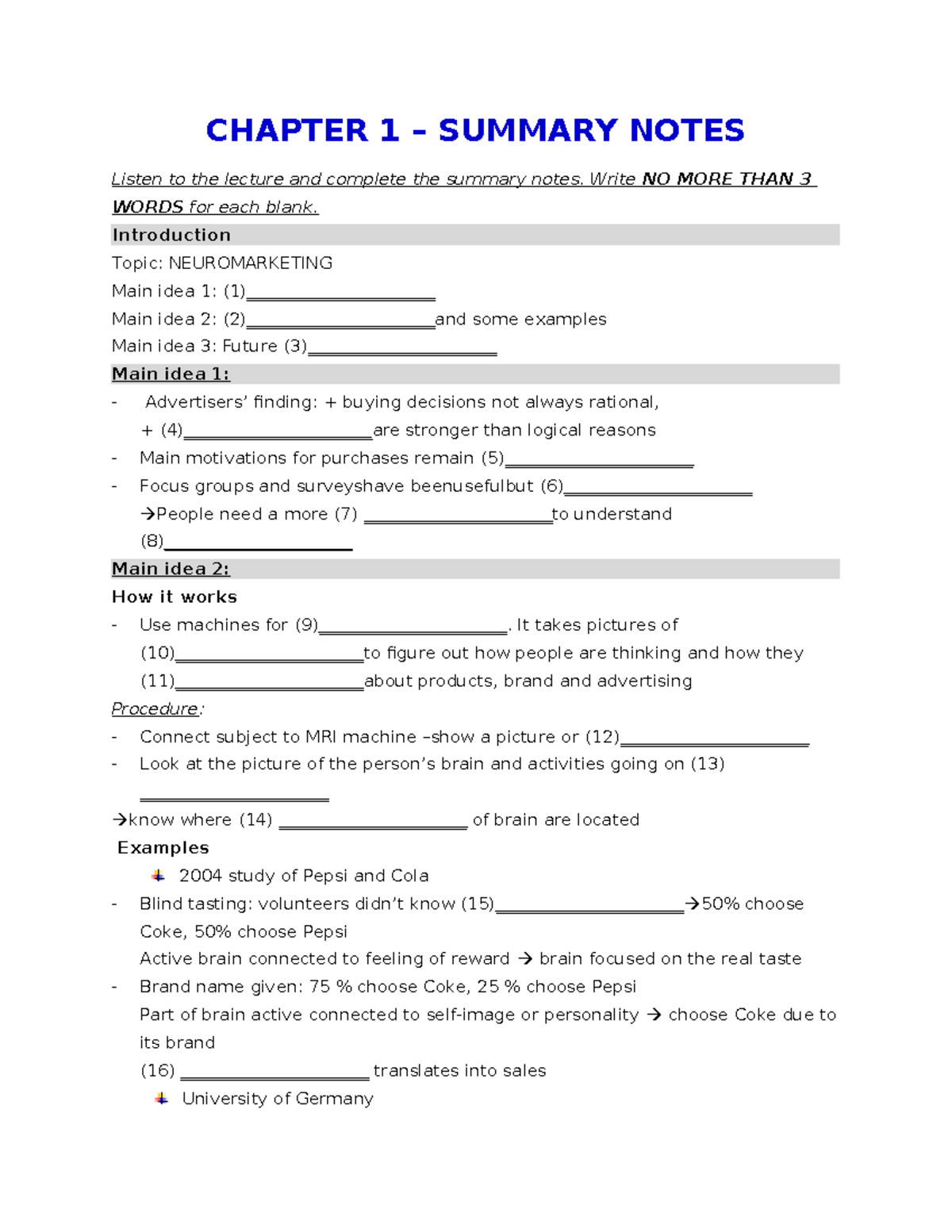 Chapter 1 - good - CHAPTER 1 – SUMMARY NOTES Listen to the lecture and ...