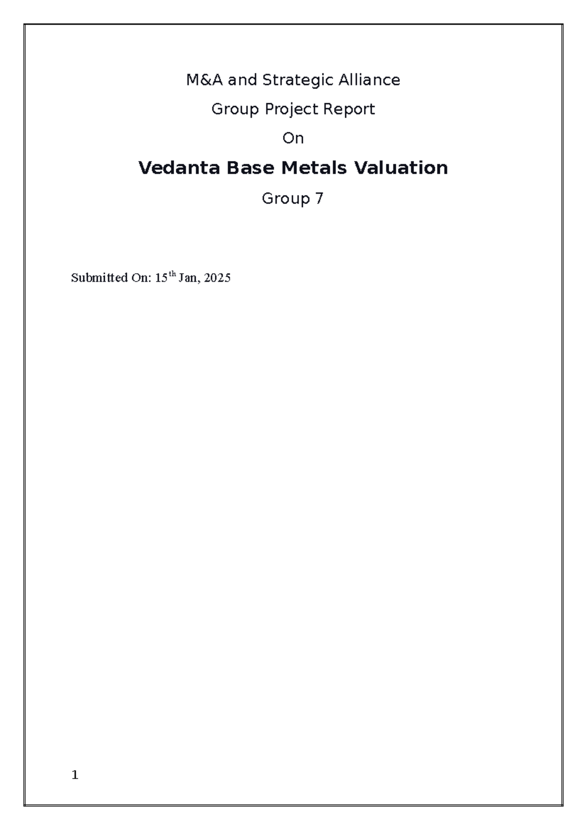 Vedanta VAluation report - M&A and Strategic Alliance Group Project ...