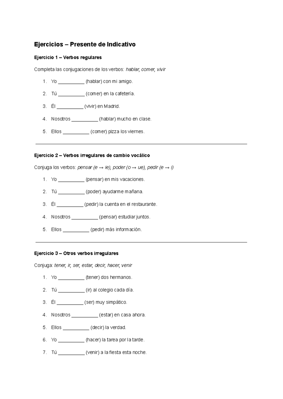 Ejercicios de Conjugación: Presente de Indicativo 2 - Studocu