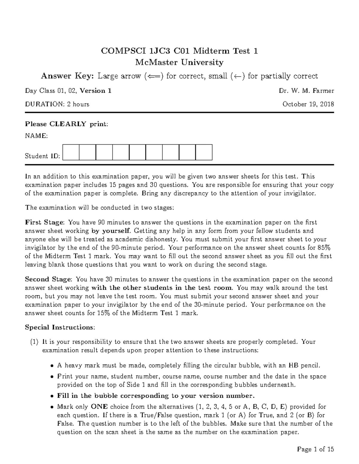Midterm 2 Sample Solutions for COMPSCI 1JC3 - McMaster University - Studocu