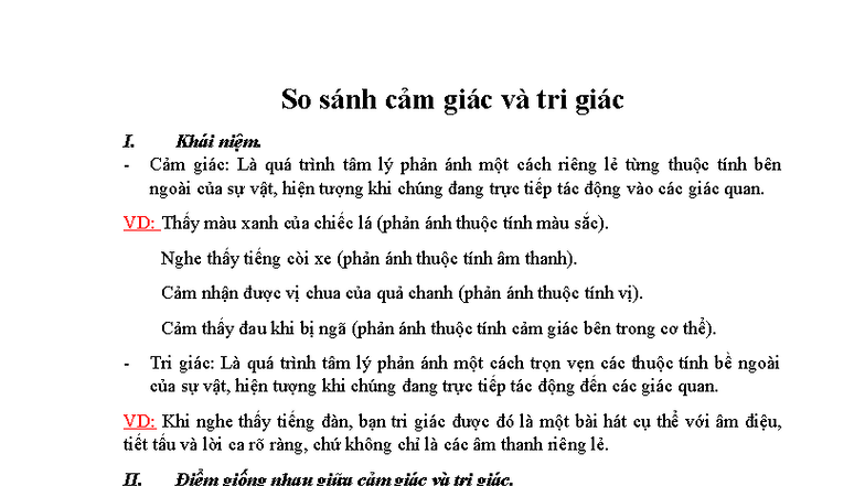 So sánh cảm giác và tri giác - Tlhgd Tuần 3 Bài tập - Studocu