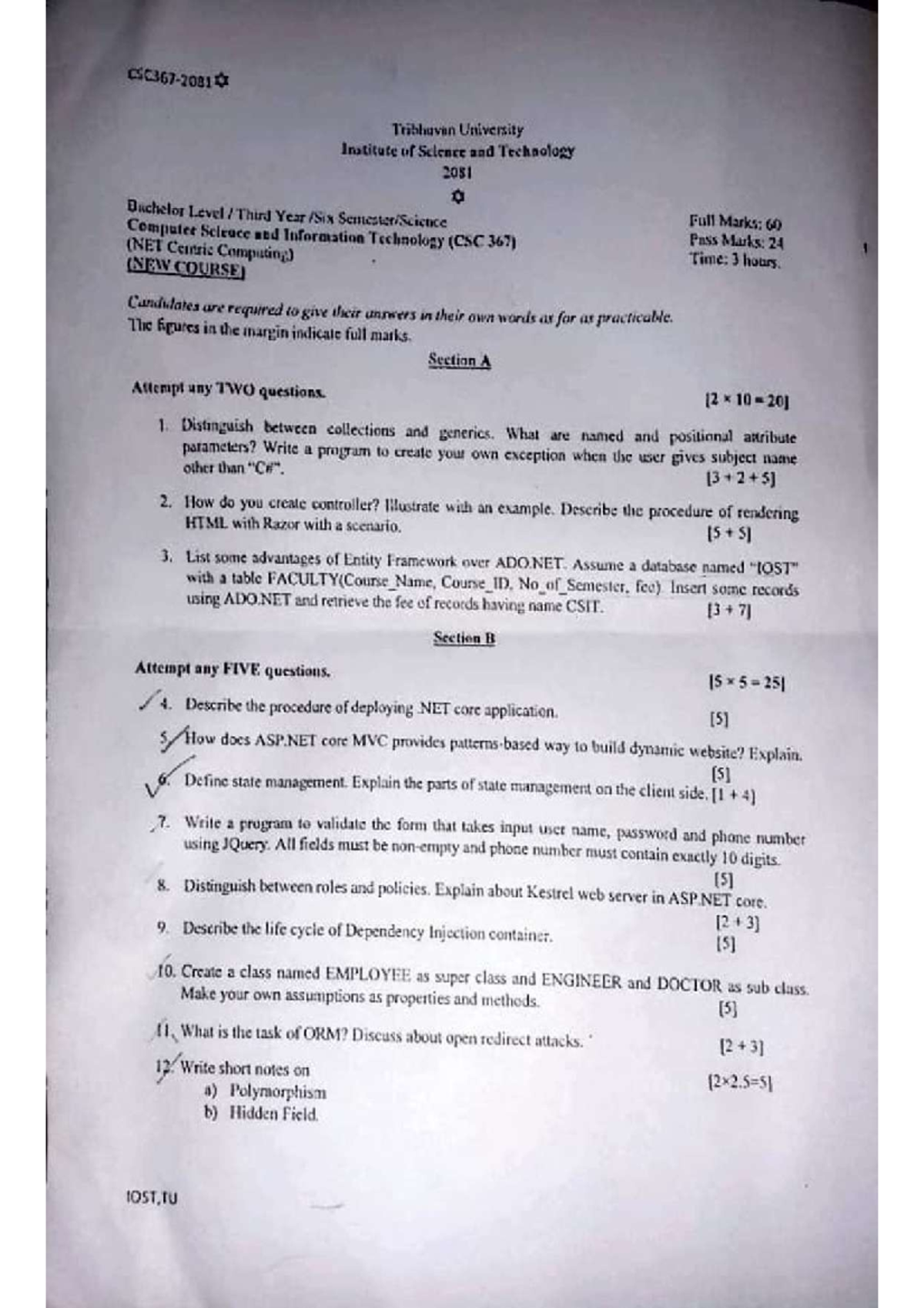 CSC 367: NET Centric Computing - Past Exam Questions IOST, TU - Studocu