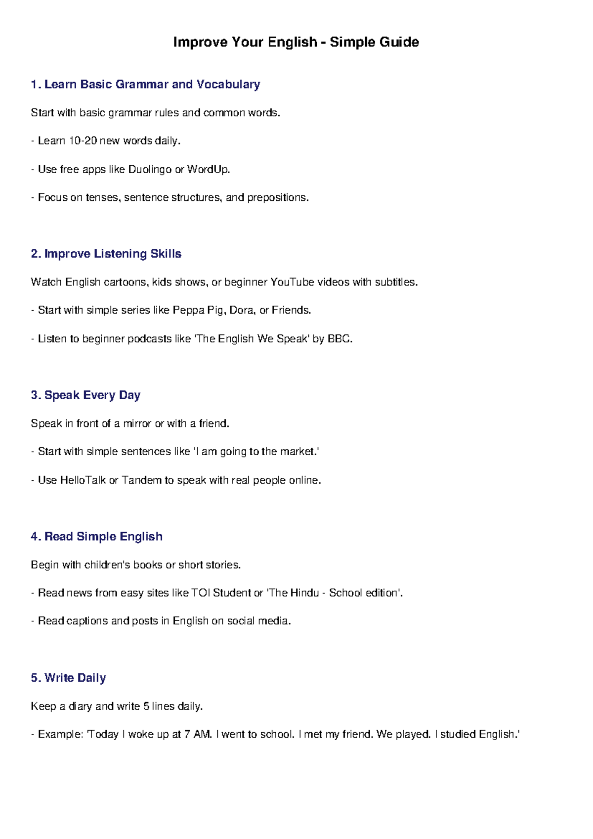 Improve Your English Guide: Basic Grammar & Vocabulary Tips - Studocu