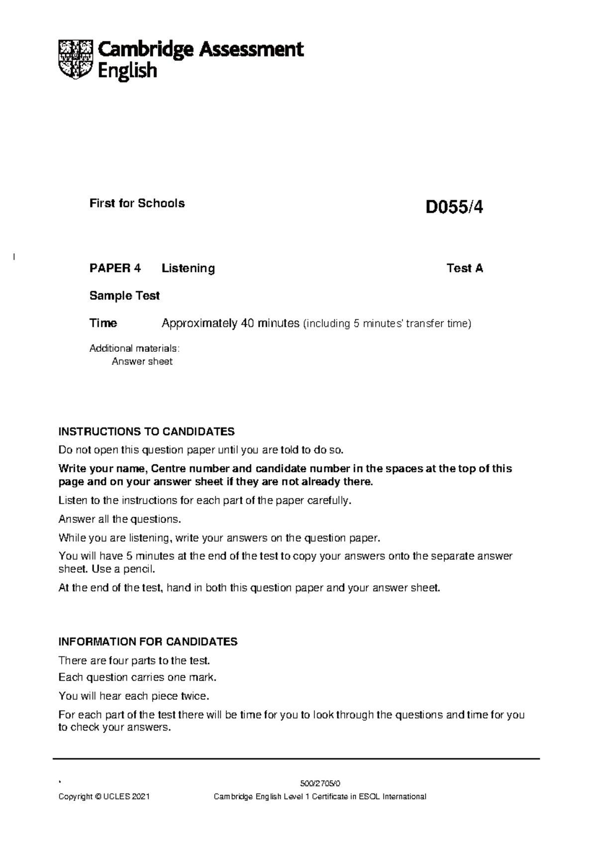 B2 First for Schools Sample Paper 1 Listening Test - Studocu