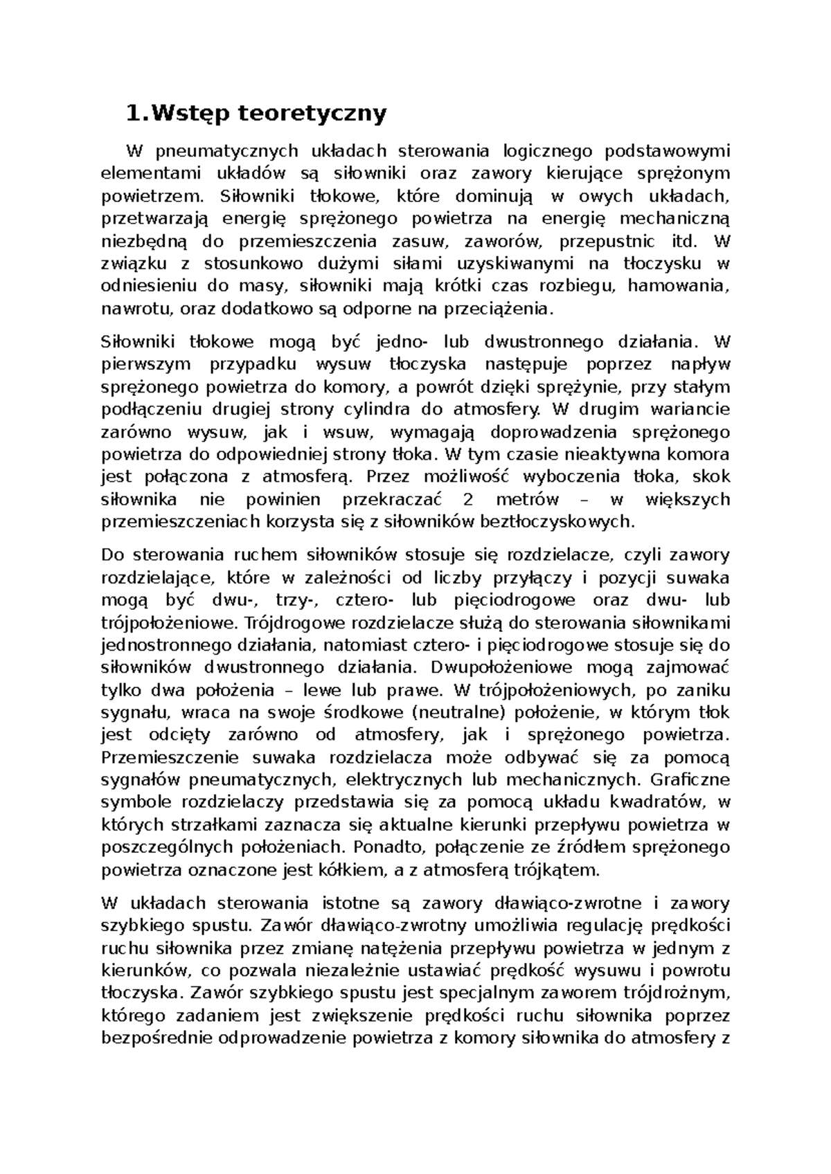 Wstęp teoretyczny do pneumatycznych układów sterowania L1 - Document Preview