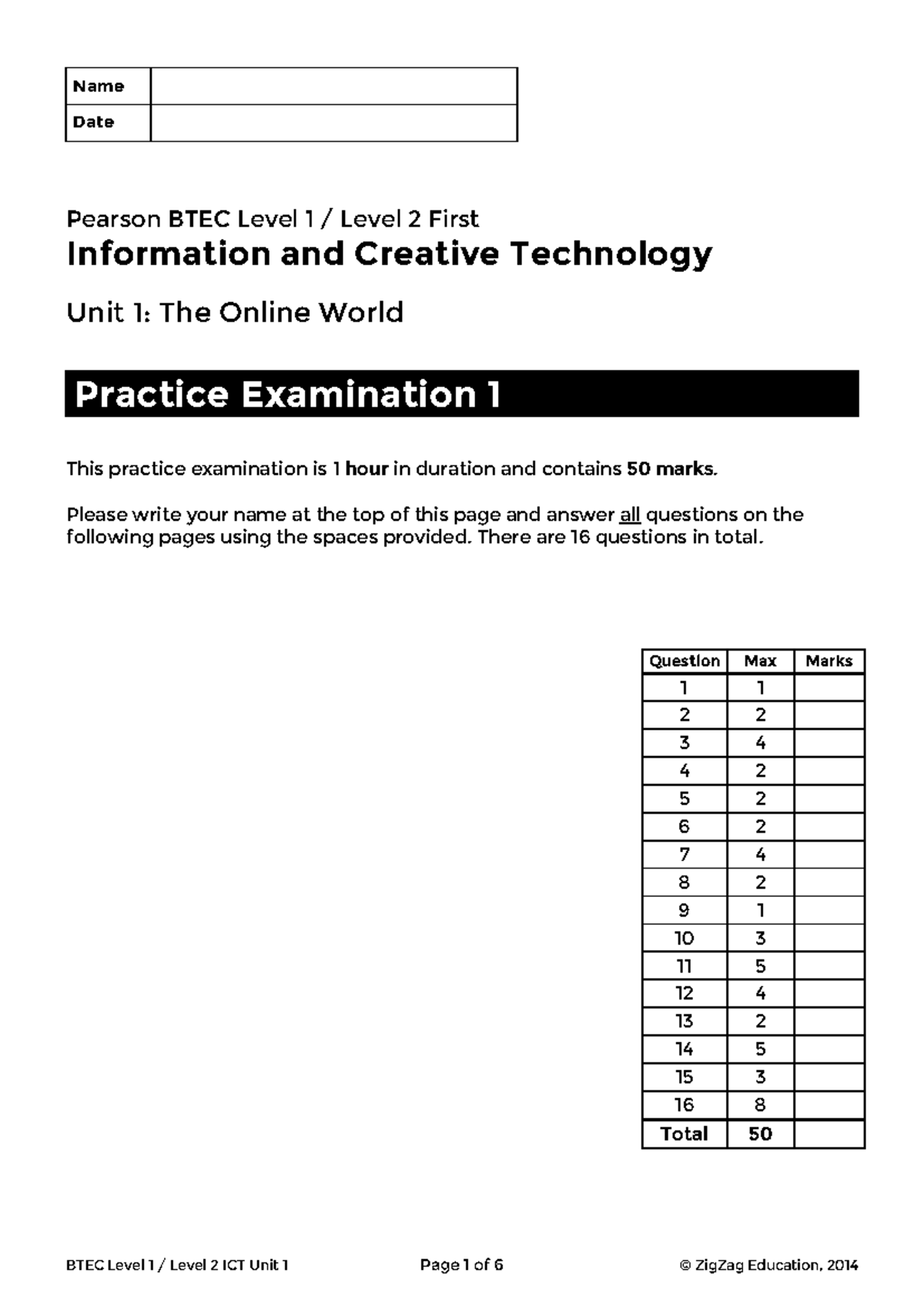 BTEC Level 1 Level 2 ICT Unit 1 Practice Exam Paper 1 - Studocu